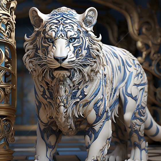 3D剪纸风艺术的狮子雕像插图图片