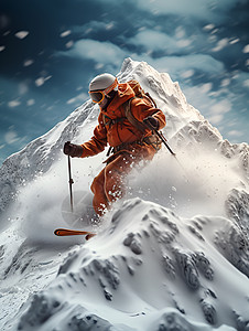 滑雪人在山坡滑行图片