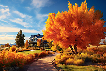 秋季田园风光的油画插图背景图片