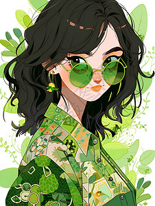 绿色美女插画背景图片