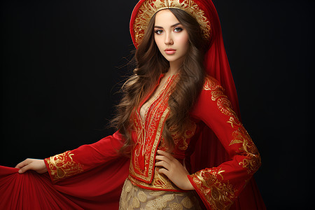 红衣传统服装的女人背景图片