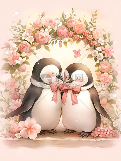 浪漫相爱的企鹅情侣图片