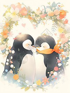甜蜜亲吻的两只企鹅图片