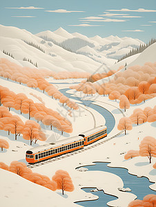 冬日山谷中行驶的火车列车图片