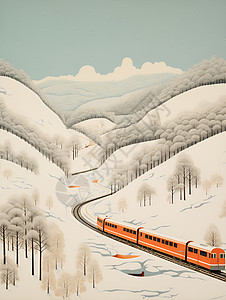 雪谷银轨中穿梭的火车列车图片