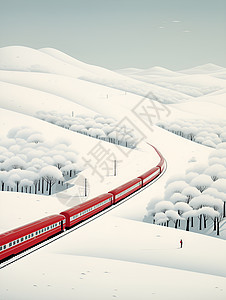 白雪丛林中穿梭的火车列车图片
