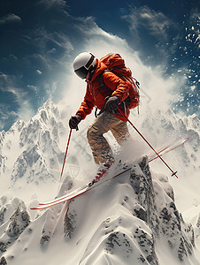 冬季雪山中的滑雪者图片