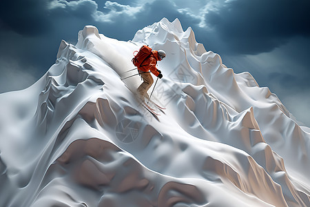 冬季雪山中滑雪的男子图片