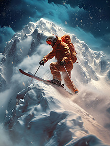 冰雪夜行的滑雪者背景图片