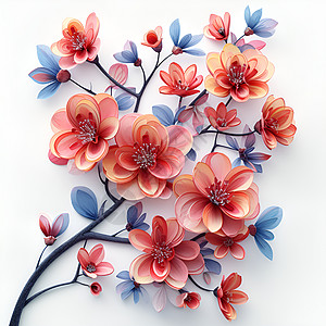 3D剪纸艺术的花卉背景图片
