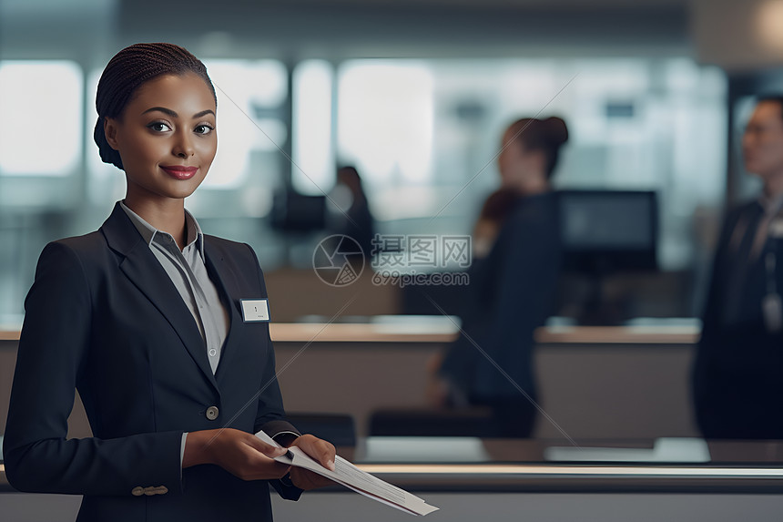 机场中办理登机手续的职员图片