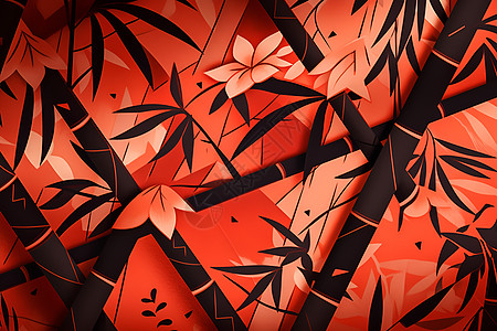 红黑的竹子插画图片