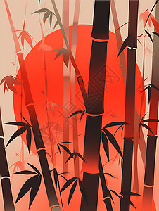 竹林中的红日图片