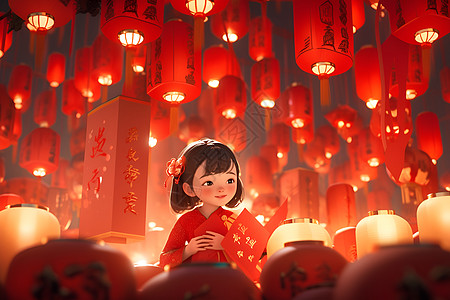 红衣少女与中国文化图片