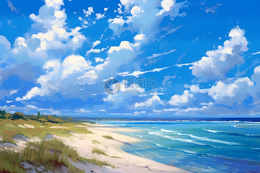蓝天白云下的海滨图片