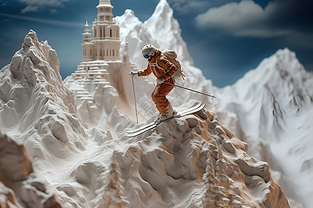 滑雪者飞跃雪山图片