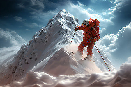 红装滑雪者图片