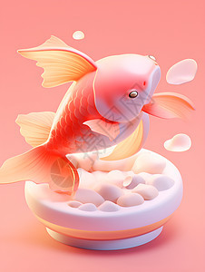 金鱼在粉色泡沫中游泳图片