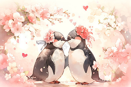 暖心甜蜜情人节的企鹅情侣图片