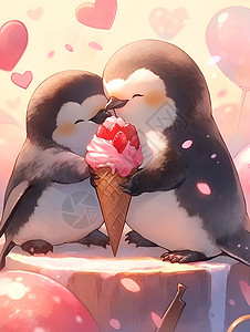 浪漫情人节恋爱的企鹅插画