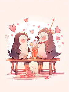 两只企鹅庆祝情人节图片