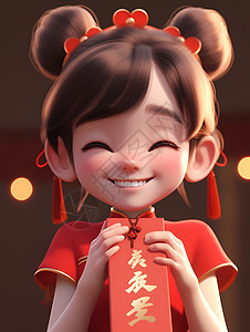 春节红包的小女孩插图图片