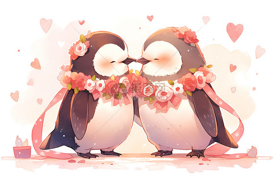 甜蜜的企鹅情侣图片