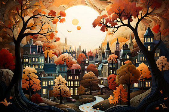 秋天里的小镇图片