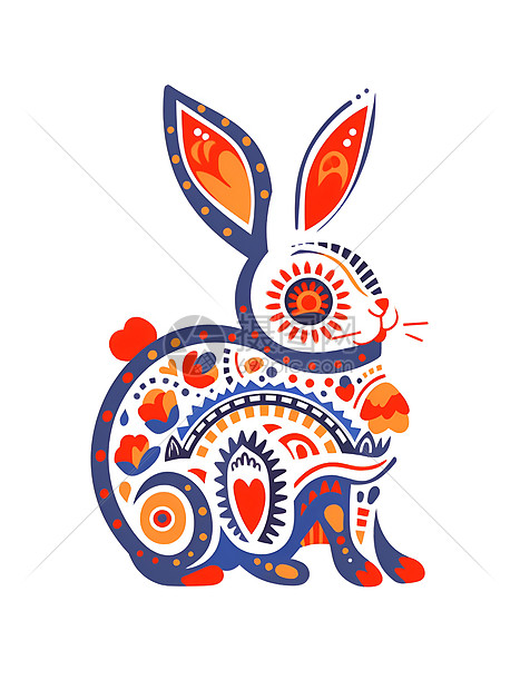 手绘艺术的兔形象插图图片