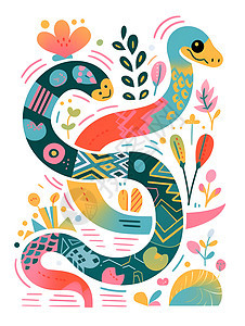 色彩绚丽的蛇形象插图图片