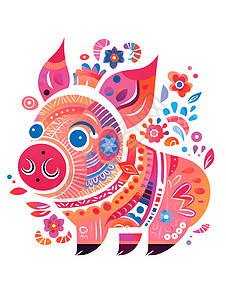 手绘艺术的猪形象图标插图图片