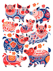 色彩斑斓的猪形象图标图片