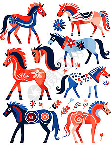 手绘艺术的马匹平面插图图片