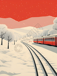 列车穿越冰雪世界背景图片