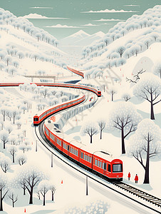 白雪山脉间的列车背景图片
