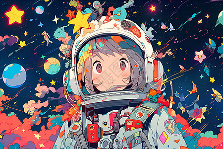 宇航少女徜徉于太空背景图片