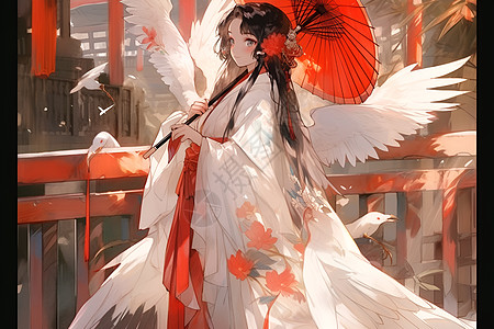 一位姑娘身穿白色羽毛仙袍图片