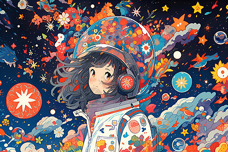 宇航女孩的插画图片