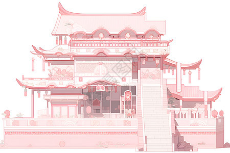 粉色的古典建筑背景图片