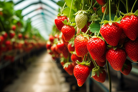 暖棚里的草莓背景图片