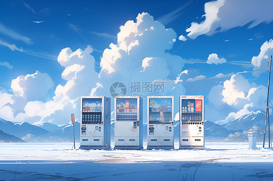 冰雪中的自动售货机图片
