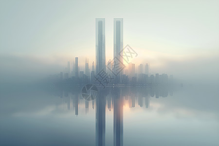 雾霾中的城市大厦图片
