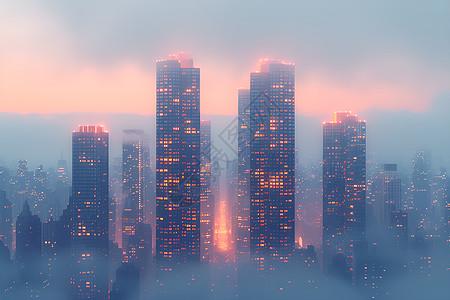 雾霾中的城市高楼图片