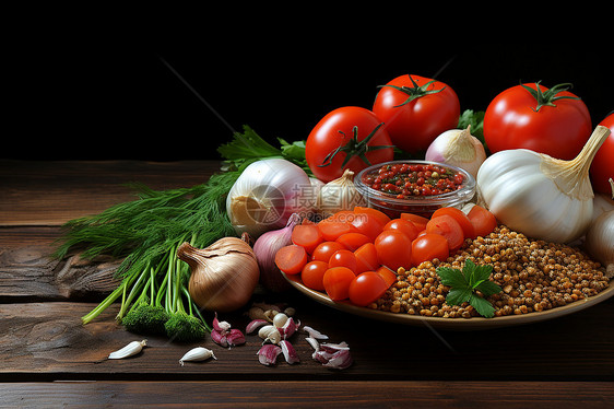 桌子上的蔬菜和谷物图片