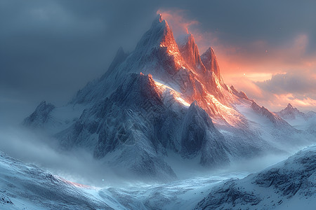 冰雪覆盖的山顶图片