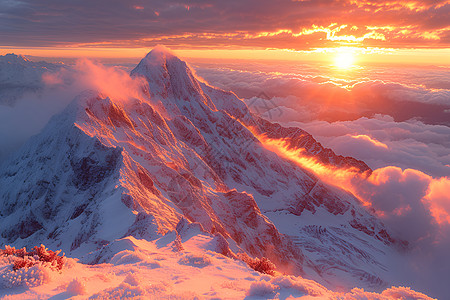 插画山山顶上的壮观日出背景