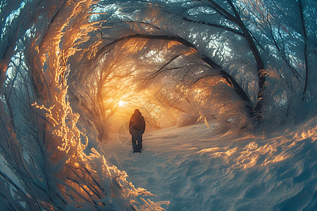 冬日树林中的穿越者图片