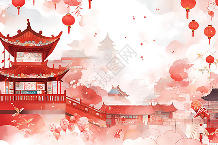 梦幻的中国风古建筑插图图片