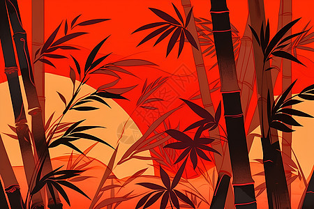 红天照耀竹语丰韵的创意背景图片