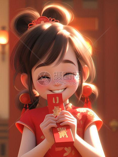 欢喜春节的红包少女图片